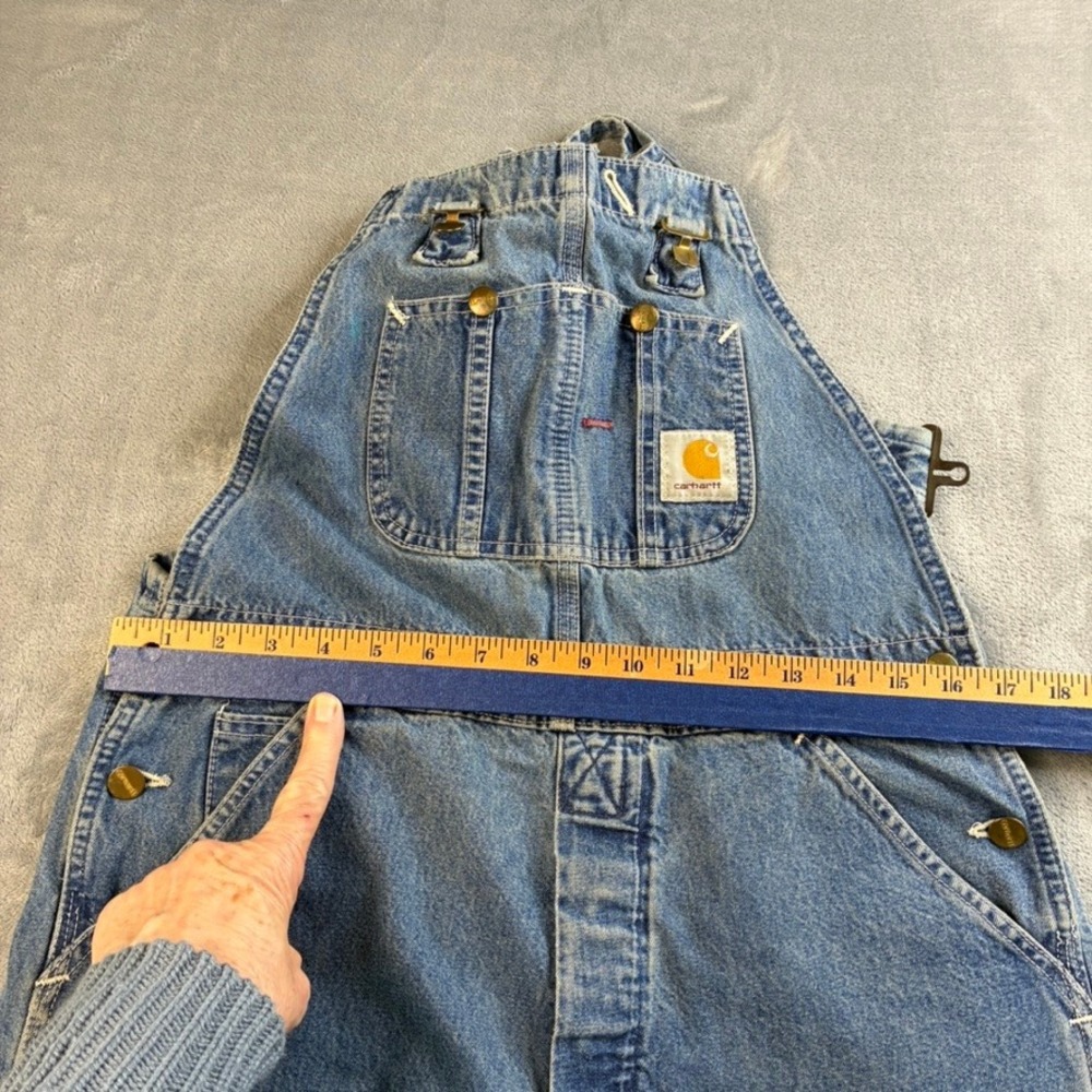 Carhartt Vintage Bibs Denim Carpenter Overalls Blue Wide Leg Men 34x26 47" Total - Picture 6 of 16